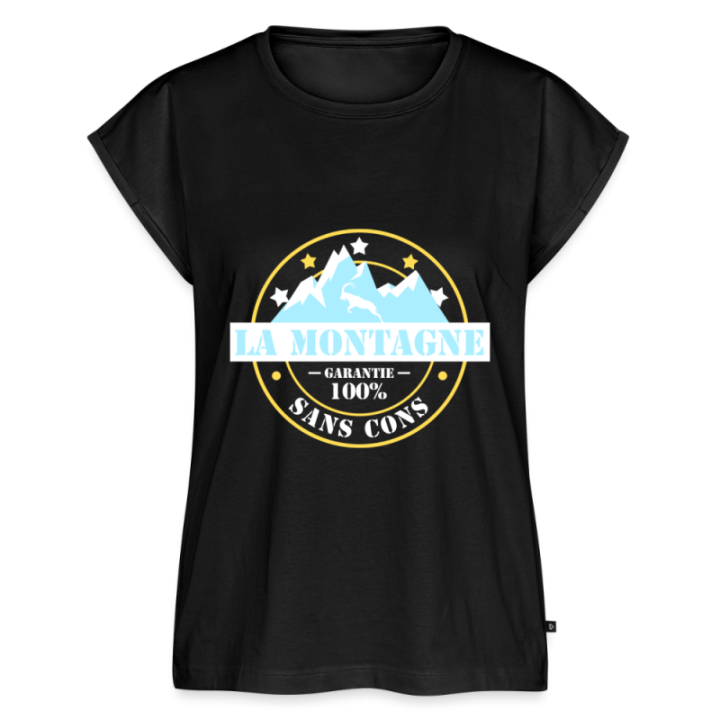 T-shirt à manches retroussées femme - La montagne: Garantie sans cons - noir - front