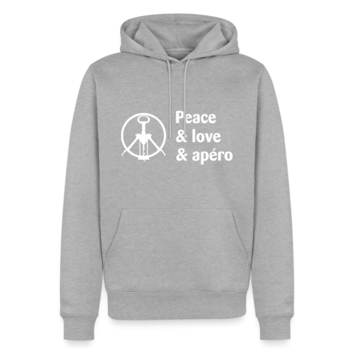 Sweat-shirt à capuche premium homme - Peace Love Apéro - gris chiné - front