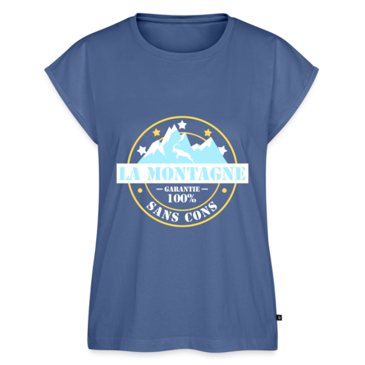 T-shirt à manches retroussées femme - La montagne: Garantie sans cons - bleu pigeon - front