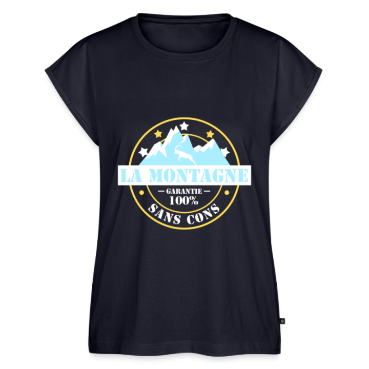 T-shirt à manches retroussées femme - La montagne: Garantie sans cons - bleu marine - front
