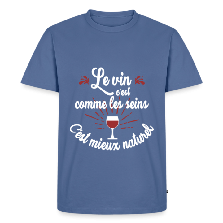 T-shirt premium homme - Le vin c'est mieux naturel - bleu pigeon - front