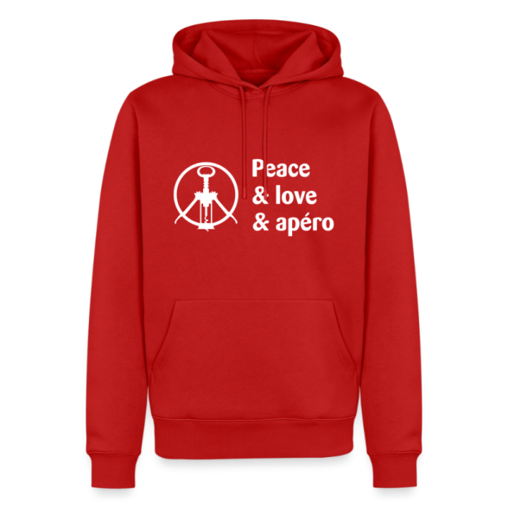 Sweat-shirt à capuche premium homme - Peace Love Apéro - rouge - front