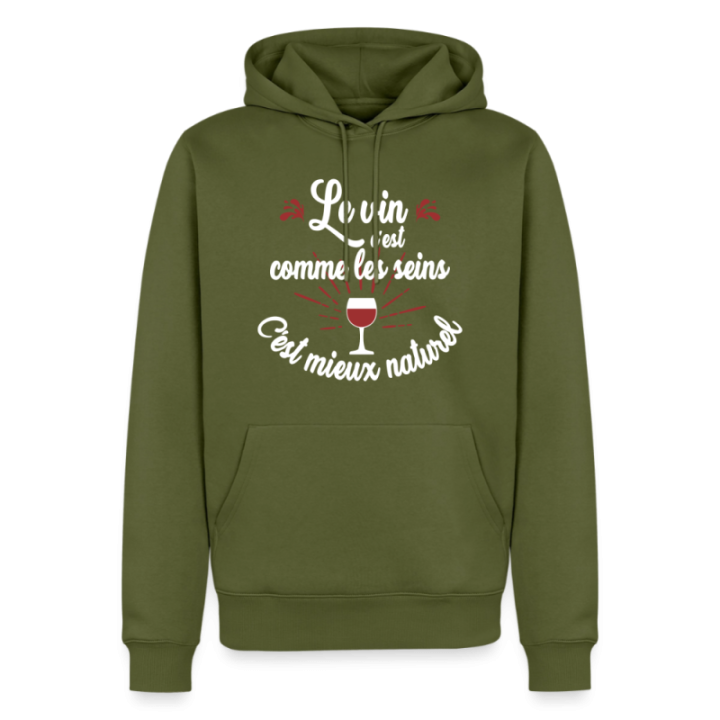 Sweat-shirt à capuche premium homme - Le vin c'est mieux naturel - kaki - front