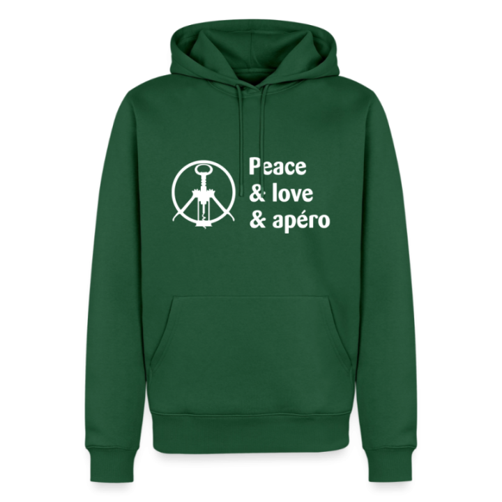 Sweat-shirt à capuche premium homme - Peace Love Apéro - vert bouteille - front