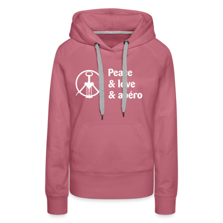 Sweat-shirt à capuche premium femme - Peace Love Apéro - mauve - front