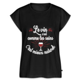 T-shirt à manches retroussées femme - Le vin c'est mieux naturel - noir - front