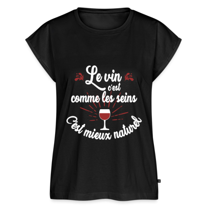 T-shirt à manches retroussées femme - Le vin c'est mieux naturel - noir - front