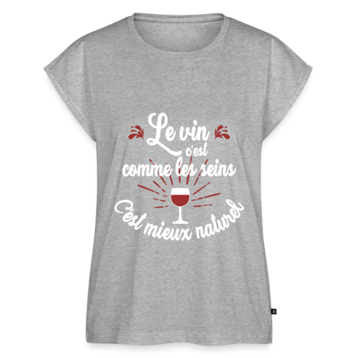 T-shirt à manches retroussées femme - Le vin c'est mieux naturel - gris chiné - front