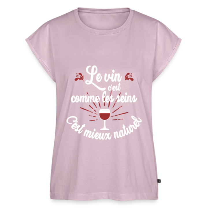 T-shirt à manches retroussées femme - Le vin c'est mieux naturel - rose poudré - front