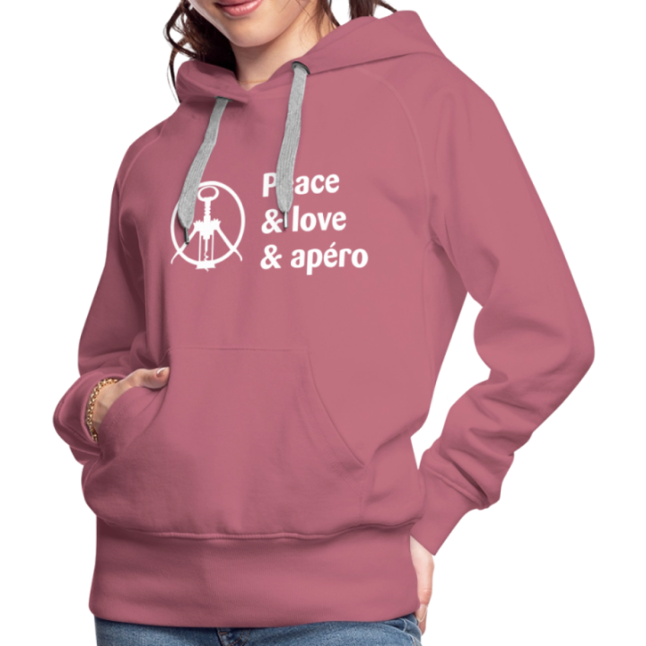 Sweat-shirt à capuche premium femme - Peace Love Apéro - mauve - front