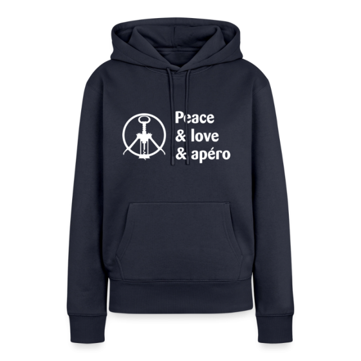 Sweat-shirt à capuche premium femme - Peace Love Apéro - bleu marine - front