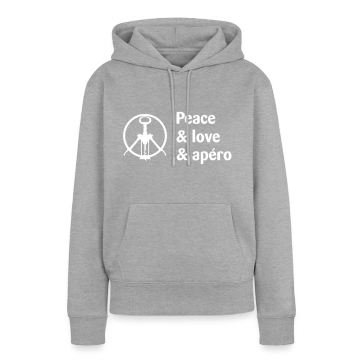Sweat-shirt à capuche premium femme - Peace Love Apéro - gris chiné - front