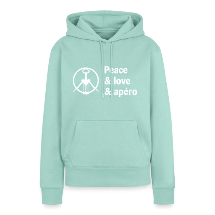 Sweat-shirt à capuche premium femme - Peace Love Apéro - menthe  - front