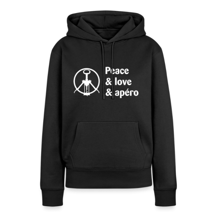 Sweat-shirt à capuche premium femme - Peace Love Apéro - noir - front