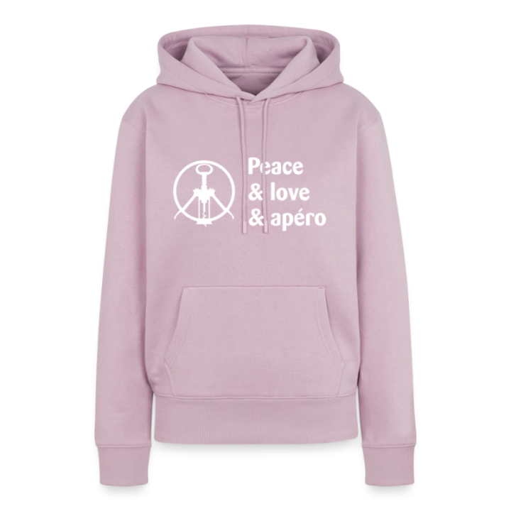 Sweat-shirt à capuche premium femme - Peace Love Apéro - rose poudré - front