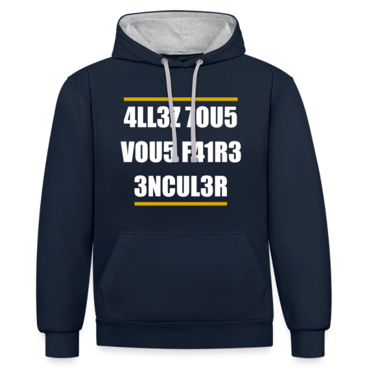 Sweat-shirt à capuche contrasté unisexe - Allez tous vous faire... - bleu marine/gris chiné - front