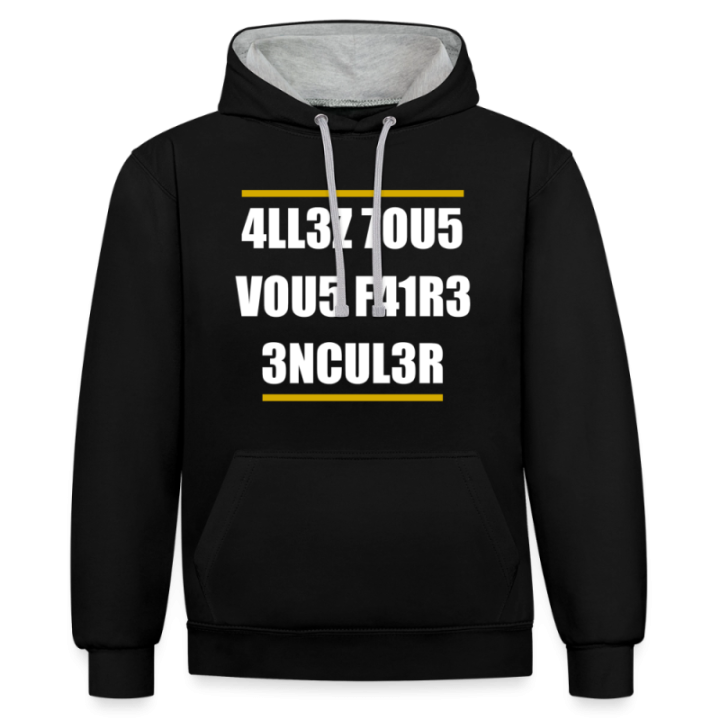 Sweat-shirt à capuche contrasté unisexe - Allez tous vous faire... - noir/gris chiné - front