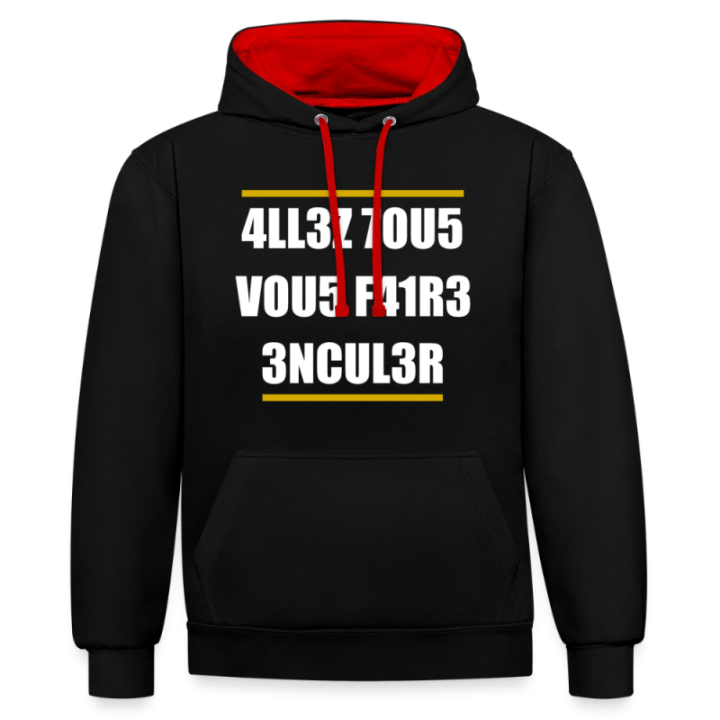 Sweat-shirt à capuche contrasté unisexe - Allez tous vous faire... - noir/rouge - front