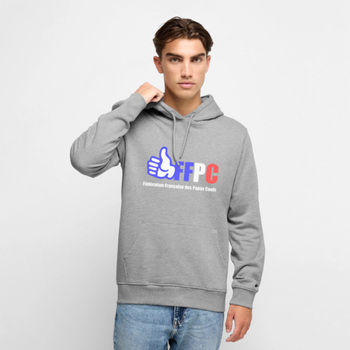 Sweat-shirt à capuche premium homme - Fédération Française des papas cools - gris chiné - front