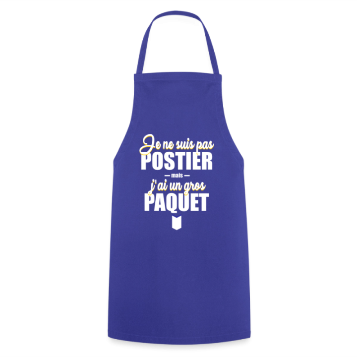 Tablier de cuisine - J'ai un gros paquet - bleu royal - front