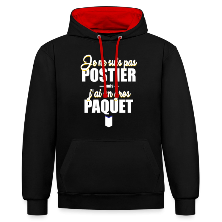 Sweat-shirt à capuche contrasté unisexe - J'ai un gros paquet - noir/rouge - front