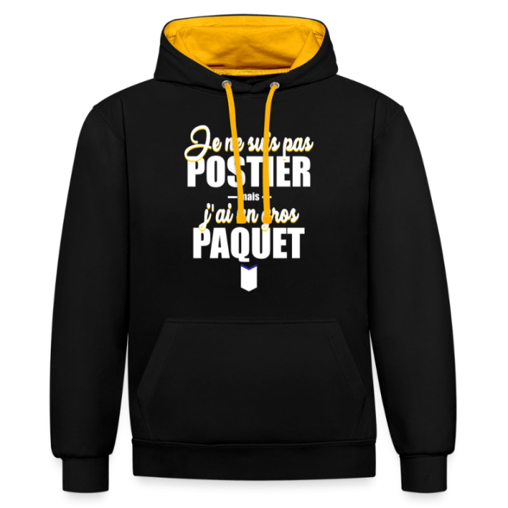 Sweat-shirt à capuche contrasté unisexe - J'ai un gros paquet - noir/or - front
