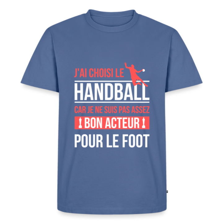 T-shirt premium homme - J'ai choisi le handball - bleu pigeon - front