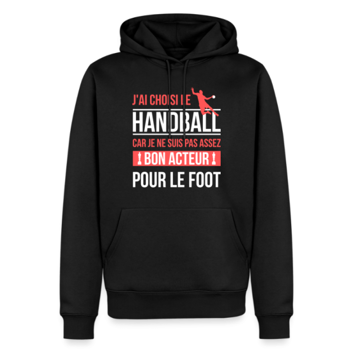 Sweat-shirt à capuche premium homme - J'ai choisi le handball - noir - front