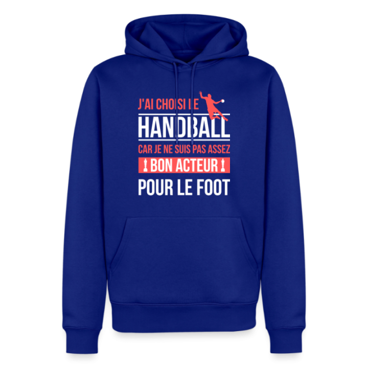Sweat-shirt à capuche premium homme - J'ai choisi le handball - bleu roi - front