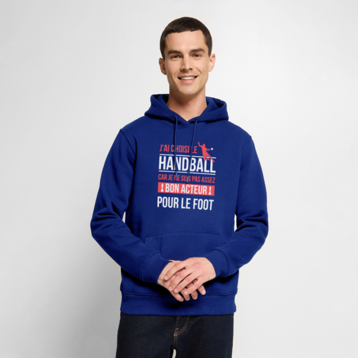 Sweat-shirt à capuche premium homme - J'ai choisi le handball - bleu roi - front