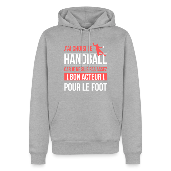 Sweat-shirt à capuche premium homme - J'ai choisi le handball - gris chiné - front