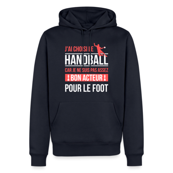 Sweat-shirt à capuche premium homme - J'ai choisi le handball - bleu marine - front
