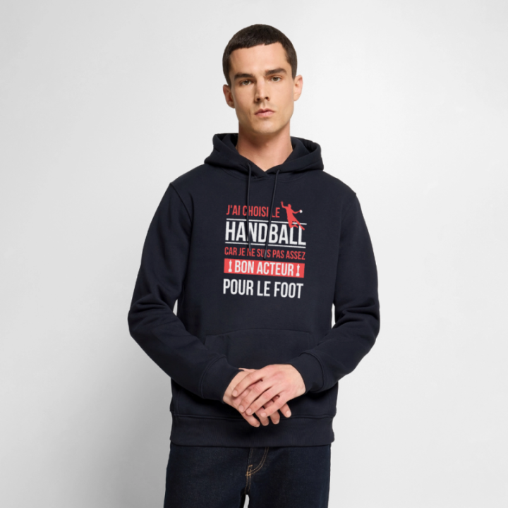 Sweat-shirt à capuche premium homme - J'ai choisi le handball - bleu marine - front