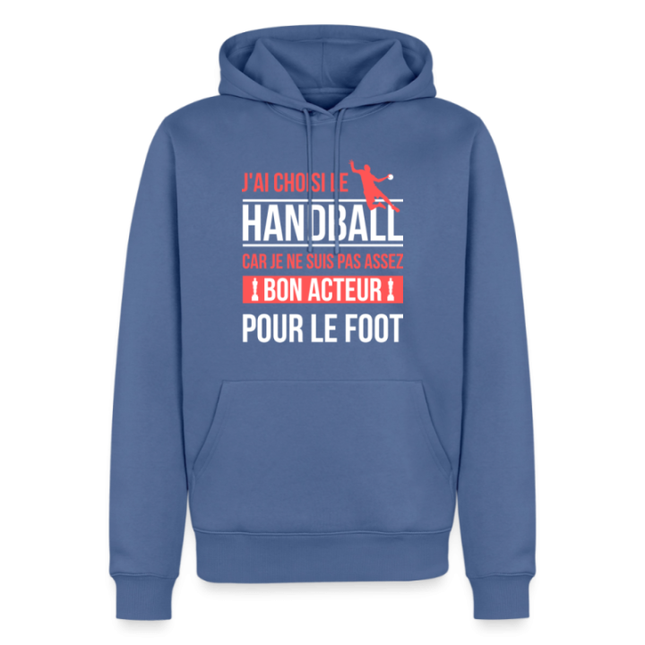 Sweat-shirt à capuche premium homme - J'ai choisi le handball - bleu pigeon - front