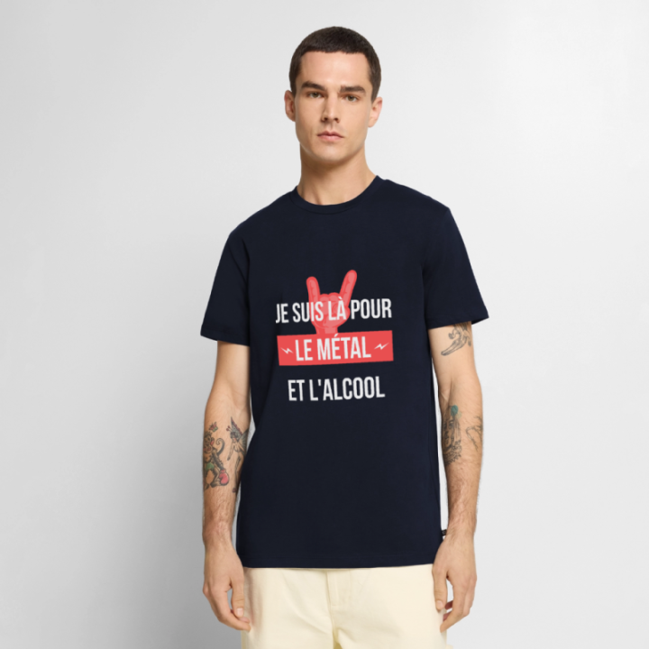 T-shirt premium homme - Je suis là pour le métal et l'alcool - bleu marine - front