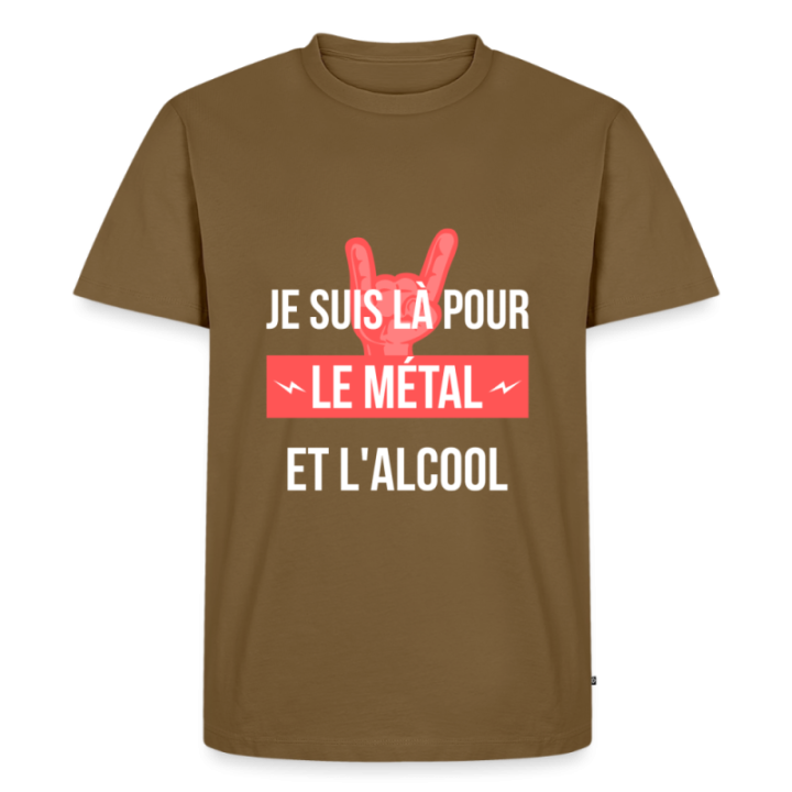 T-shirt premium homme - Je suis là pour le métal et l'alcool - marron noisette - front