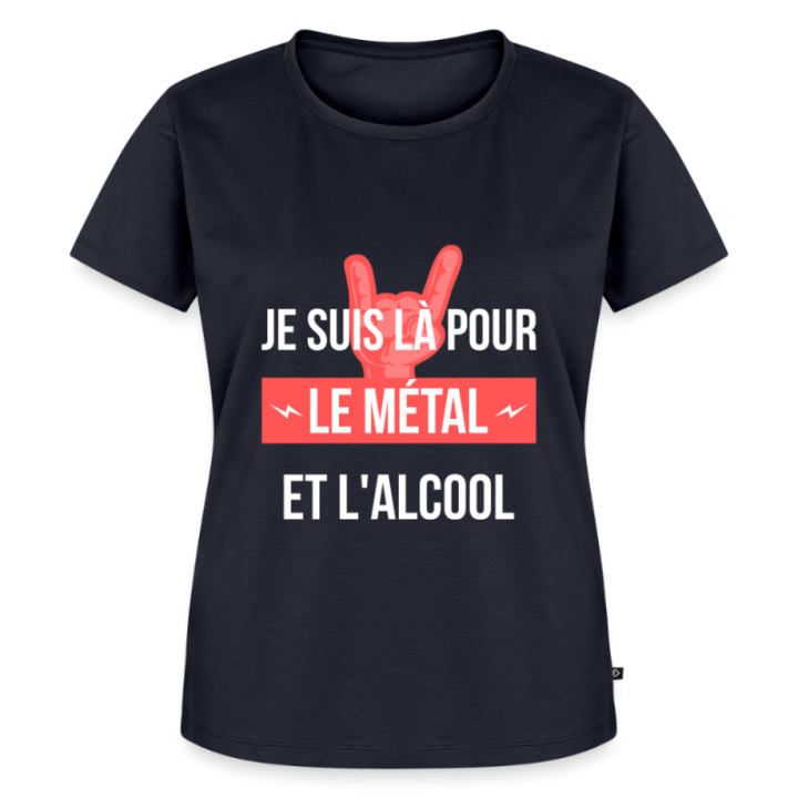 T-shirt premium femme - Je suis là pour le métal et l'alcool - bleu marine - front