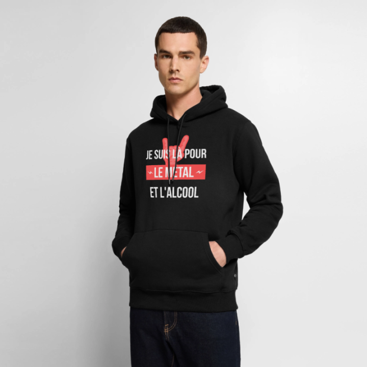 Sweat-shirt à capuche premium homme - Je suis là pour le métal et l'alcool - noir - front