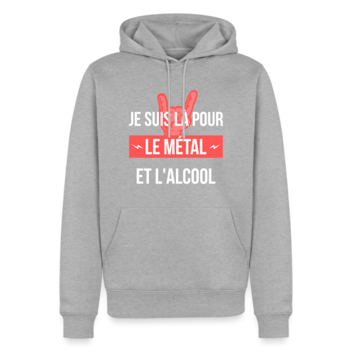 Sweat-shirt à capuche premium homme - Je suis là pour le métal et l'alcool - gris chiné - front