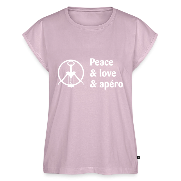 T-shirt à manches retroussées femme - Peace Love Apéro - rose poudré - front