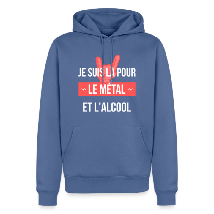 Sweat-shirt à capuche premium homme - Je suis là pour le métal et l'alcool - bleu pigeon - front