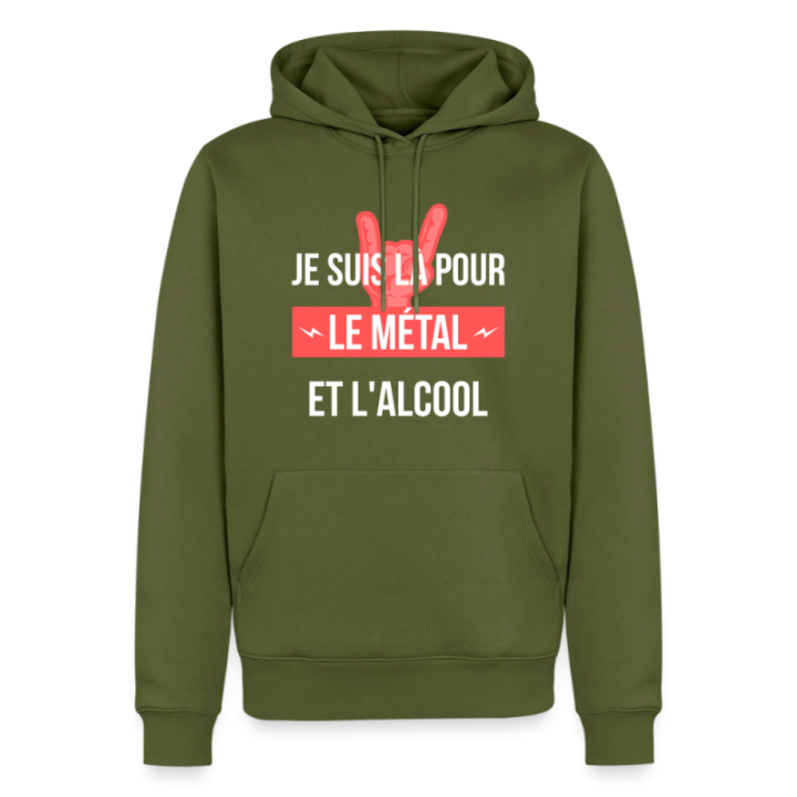 Sweat-shirt à capuche premium homme - Je suis là pour le métal et l'alcool - kaki - front