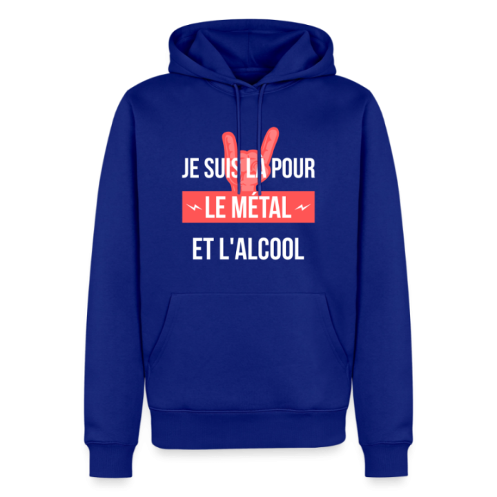 Sweat-shirt à capuche premium homme - Je suis là pour le métal et l'alcool - bleu roi - front