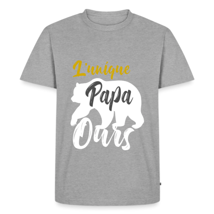 T-shirt premium homme - L'unique papa ours - gris chiné - front