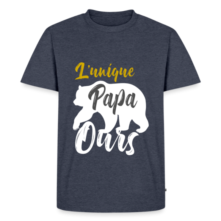 T-shirt premium homme - L'unique papa ours - bleu jeans  - front
