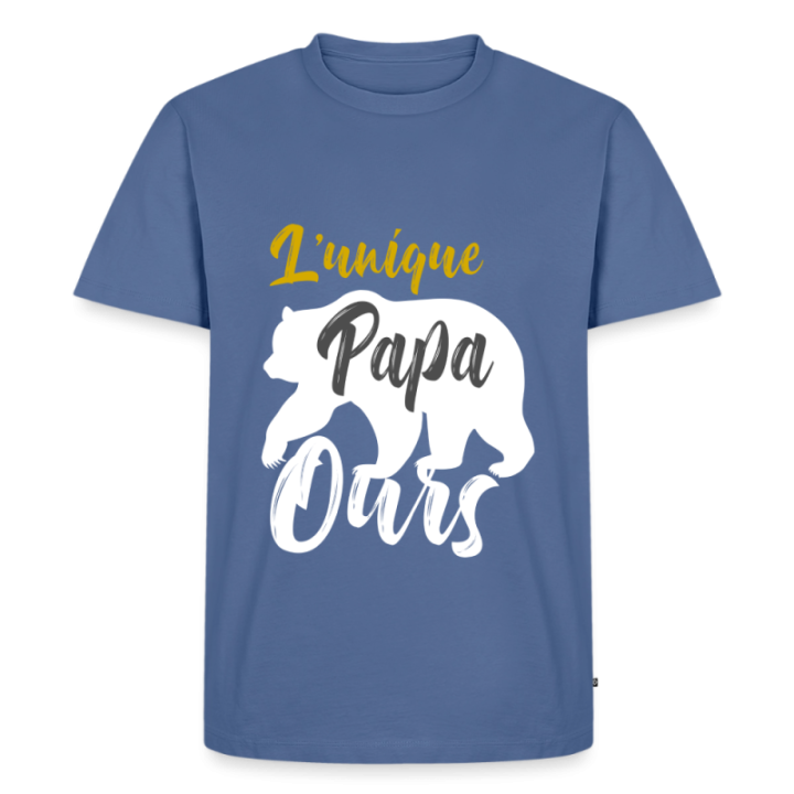 T-shirt premium homme - L'unique papa ours - bleu pigeon - front