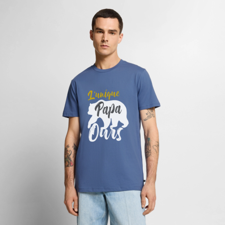 T-shirt premium homme - L'unique papa ours - bleu pigeon - front