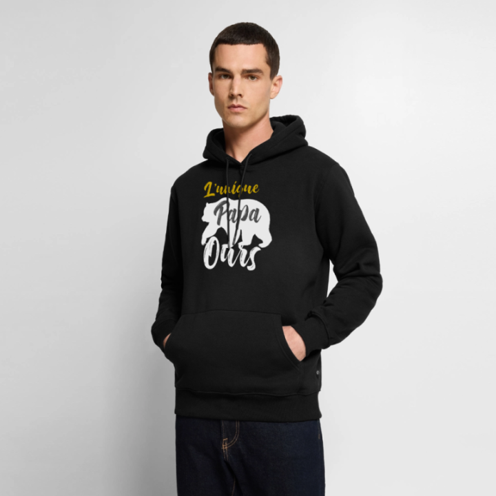 Sweat-shirt à capuche premium homme - L'unique papa ours - noir - front