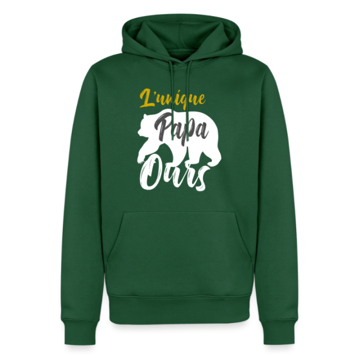 Sweat-shirt à capuche premium homme - L'unique papa ours - vert bouteille - front