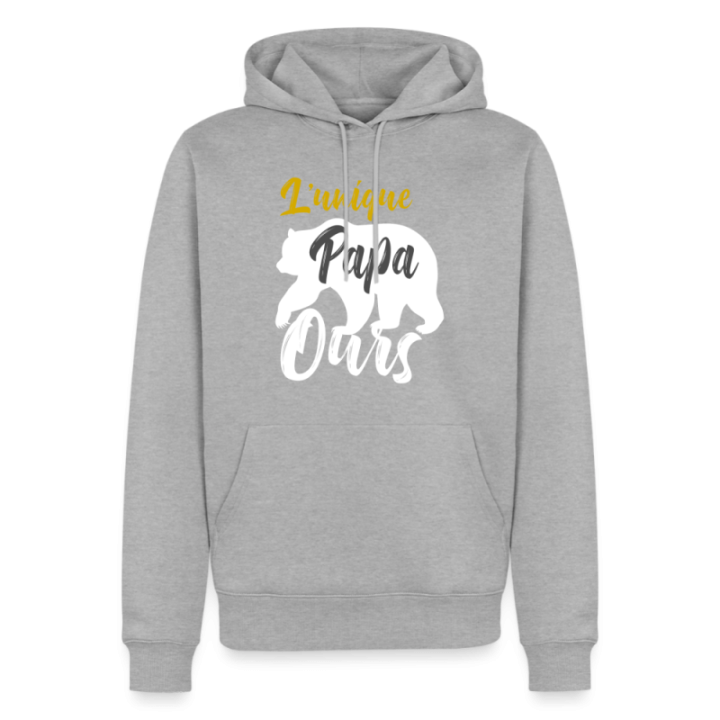 Sweat-shirt à capuche premium homme - L'unique papa ours - gris chiné - front